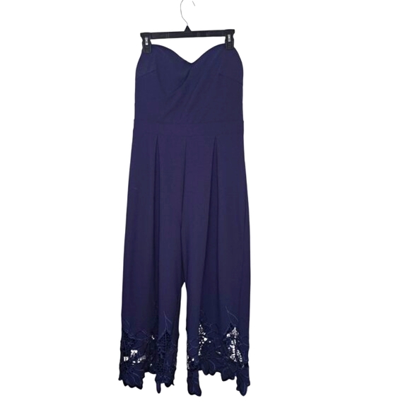 VENUS Pants - VENUS Blue Strapless Capri Jumpsuit Lace Embroidered Size 14